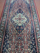 2' 6" X 12' Vintage Handmade India Floral Blue & Red Wool Runner Rug Oriental Carpet - Jewel Rugs