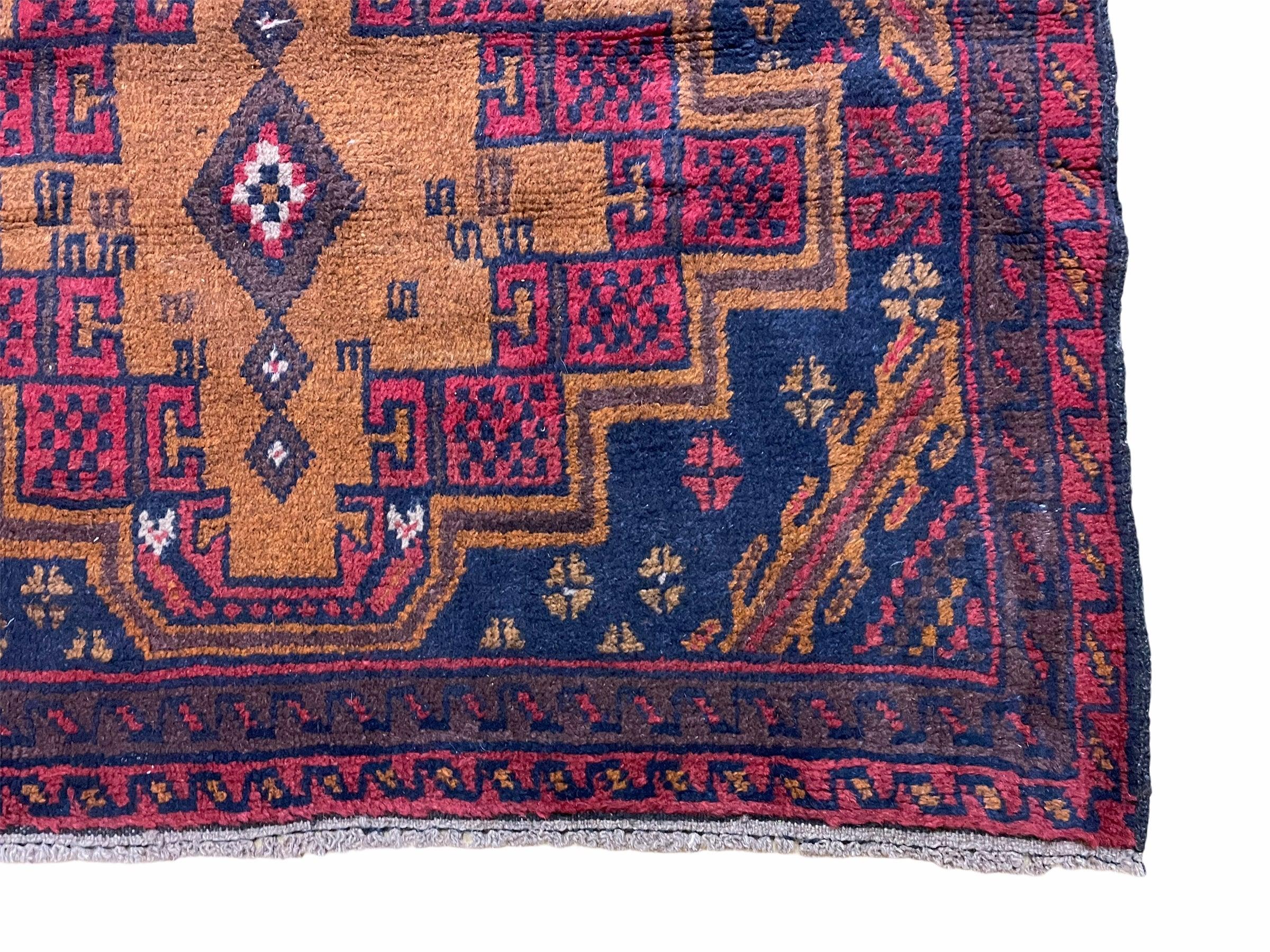 3' x 4' 5" Vintage Handmade Tribal Balouchi Rug Afghan Rug Brown Red Blue - Jewel Rugs