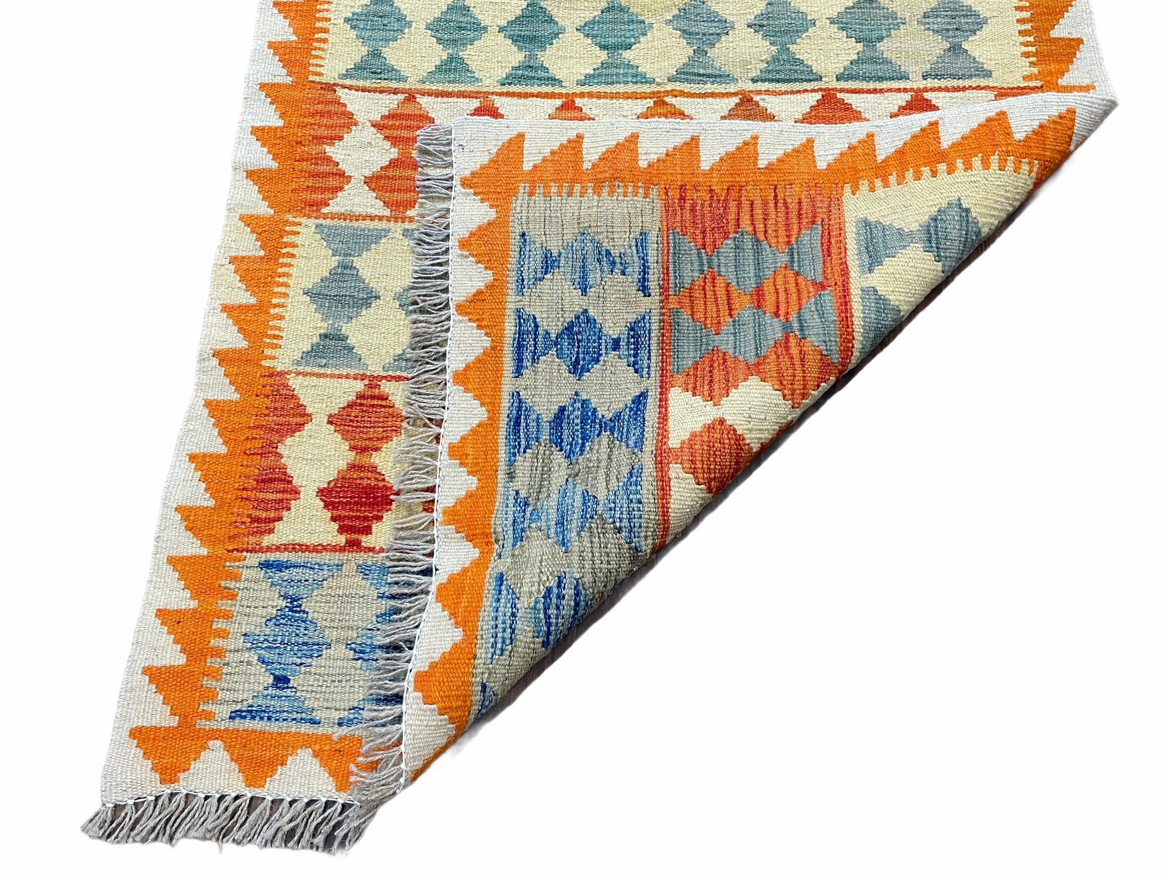 Small Chobi Kilim Rug 3x4 Colorful Diamond Kilim Small Turkish Multicolor Kilim with Diamond Pattern Wool Flatweave Nice - Jewel Rugs