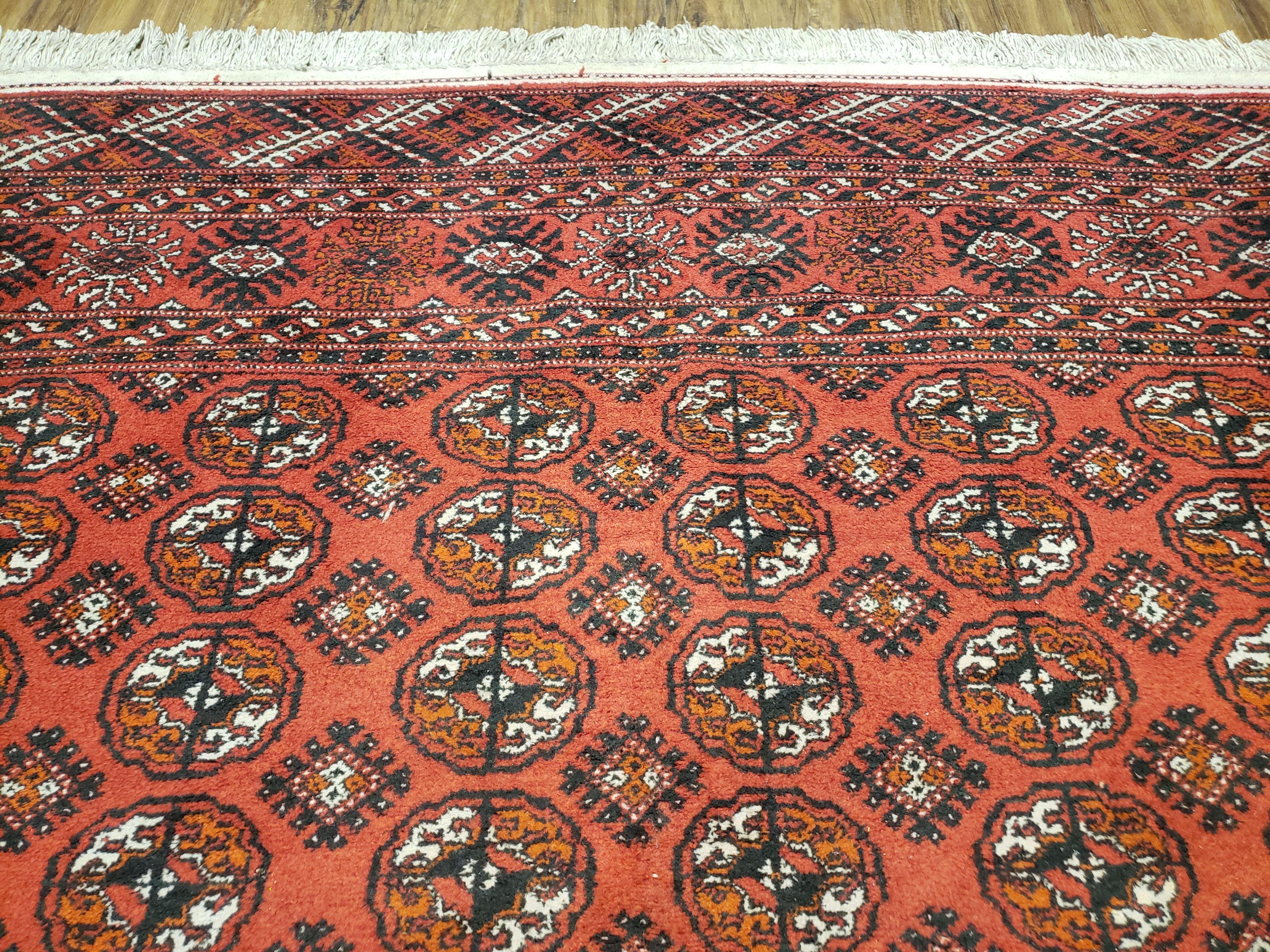 Red Bokhara Rug 7x13, Traditional Turkoman Carpet, Afghani Rug 7 x 13, Afghanistan Carpet 7.3 x 12.9, Hand-Knotted, Vintage, Wool, Nice - Jewel Rugs