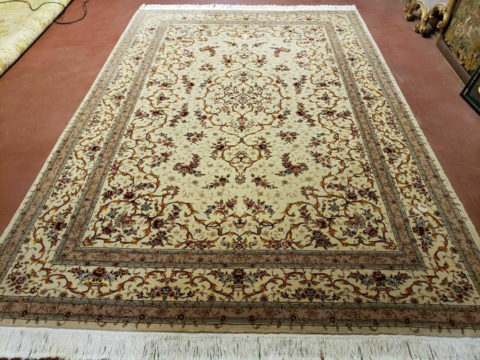 6' X 9' Vintage Handmade Ultra Fine Chinese Floral Wool Rug Silk Accents Beige - Jewel Rugs