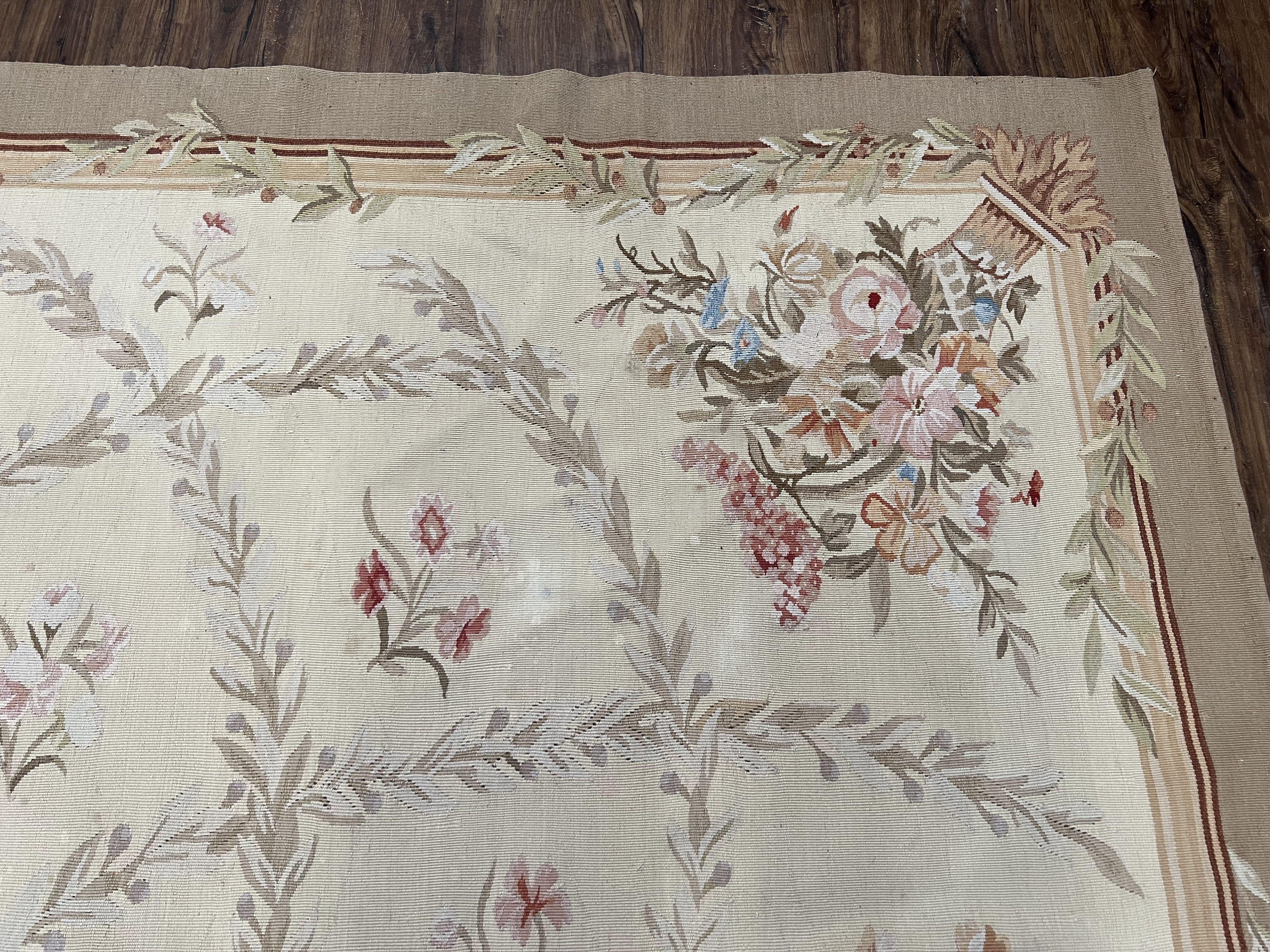 Aubusson Rug 8x10 Vintage Rug 8 x 10 Wool Carpet, Flatweave Rug, European Design, Hand Woven, Floral Bouquets, Elegant Rug for Living Room - Jewel Rugs