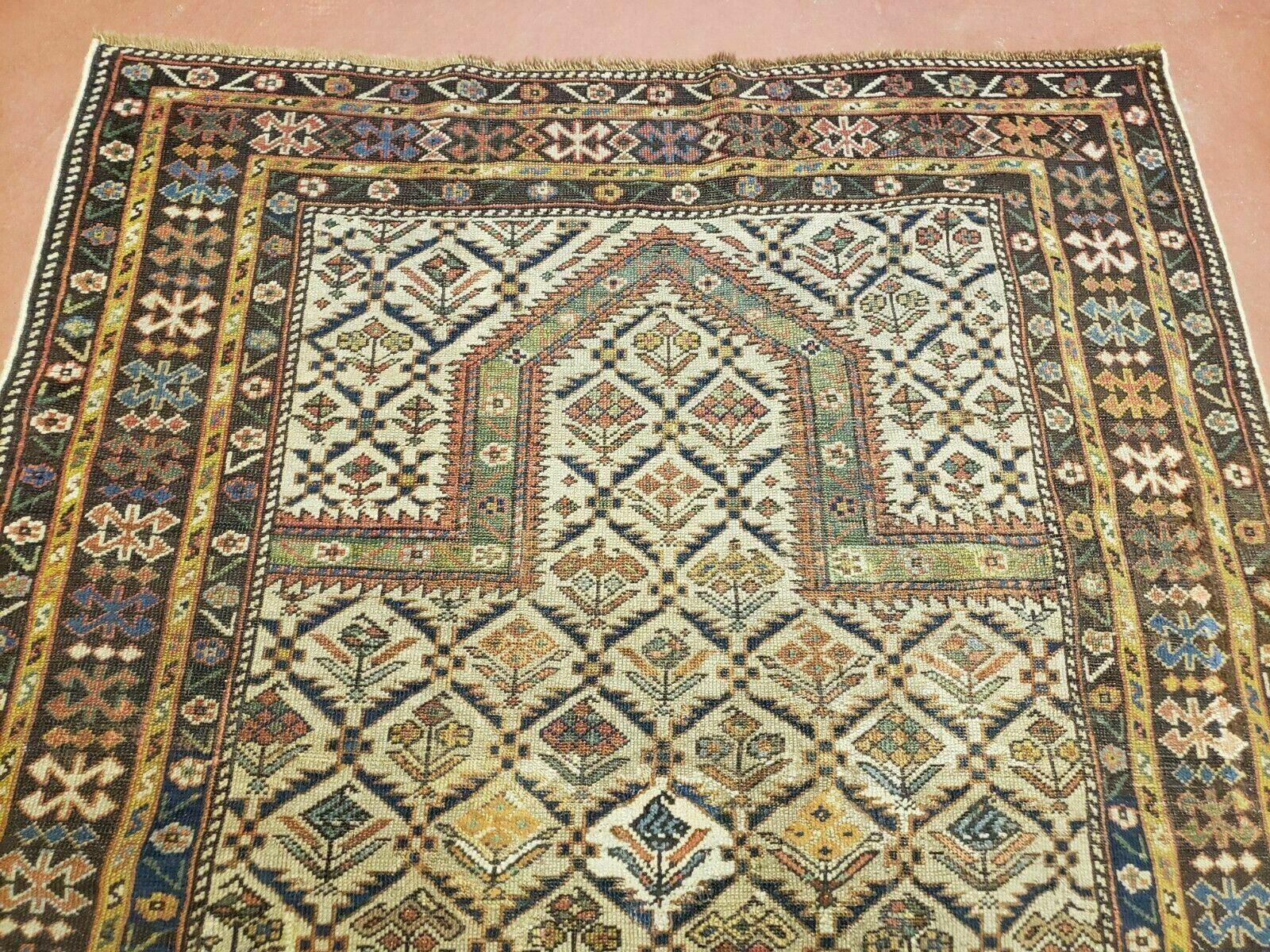 3' 7" X 5' Antique Handmade Caucasian Shirvan Wool Prayer Rug Dagestan - Jewel Rugs