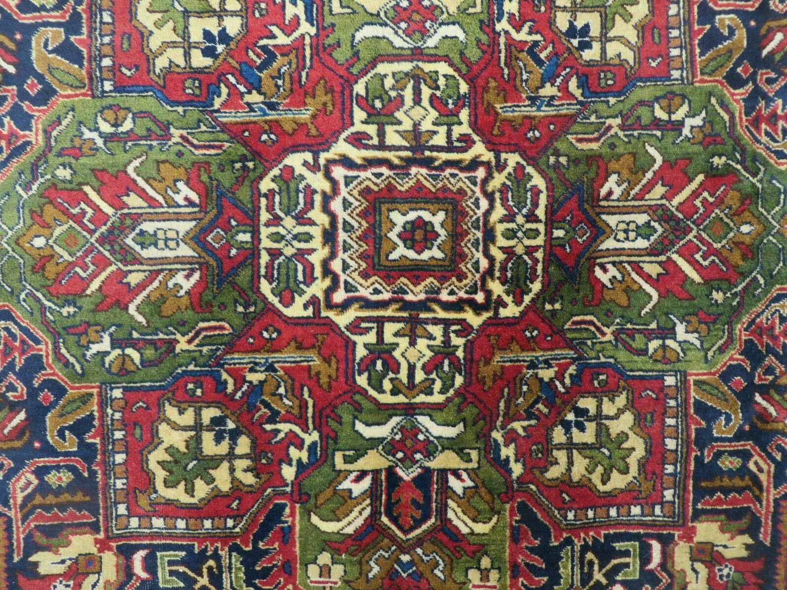Persian Tabriz Rug 10x13 Oriental Carpet, Ivory Open Field, Geometric Medallion, Red Blue, Hand Knotted, Large Wool Area Rug Vintage Antique 1950s - Jewel Rugs