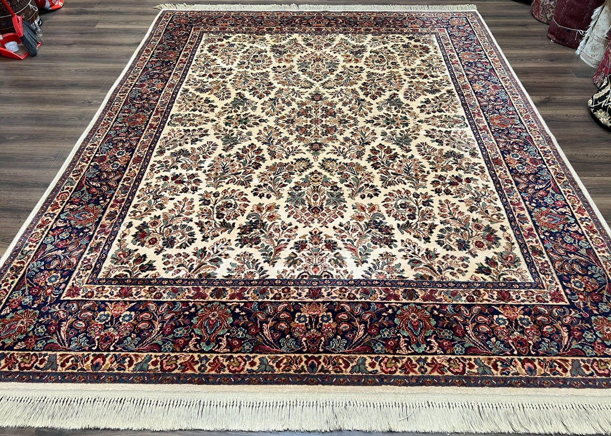 8.8 x 10.6 Karastan Ivory Sarouk Rug 760, Karastan Wool Carpet, Vinta