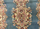 Persian Kirman Rug 3x5, Oriental Persian Carpet 3 x 5, Wool Vintage Hand-Knotted Rug Floral Medallion Semi Open Field Small Light Blue Beige - Jewel Rugs