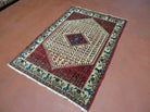 3' X 5' Vintage Handmade India Geometric Oriental Wool Rug Nice Birds Ivory Red - Jewel Rugs