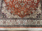 Stunning Persian Qum Silk Rug 5x7, Silk on Silk Carpet, Floral Medallion Birds, Burnt Orange and Cream, High KPSI, Very Fine Vintage Oriental Ghom Carpet, Authentic - Jewel Rugs