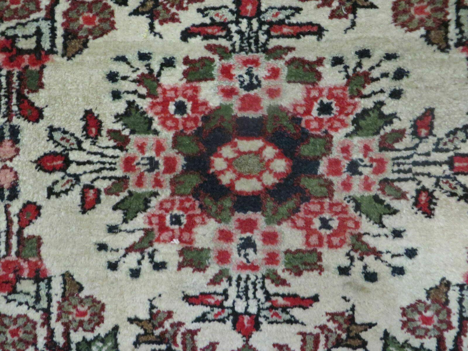 Small Persian Rug 2 x 2.5, Tiny Persian Hamadan Carpet, Cream Red, Floral Medallion, Vintage Wool Rug, Handmade Hand-Knotted Oriental Rug - Jewel Rugs