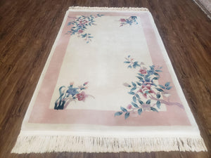 4x6 Handmade Chinese Wool Area Rug 90 Lines Carpet Art Deco Rug Ivory Beige Pink - Jewel Rugs
