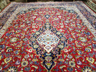 Persian Kashan Rug 10x14 Oriental Carpet 10 x 14, Floral Medallion, Authentic Hand Knotted Rug, Red Blue, High Quality, Vintage Antique Rug, - Jewel Rugs