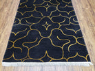 Black Tibetan Runner Rug, Wide Runner Rug, Black and Gold Rug, Handmade Carpet, 4.5 x 10 Rug, Wool and Silk Rug, Modern Tibetan Rug Abstract - Jewel Rugs