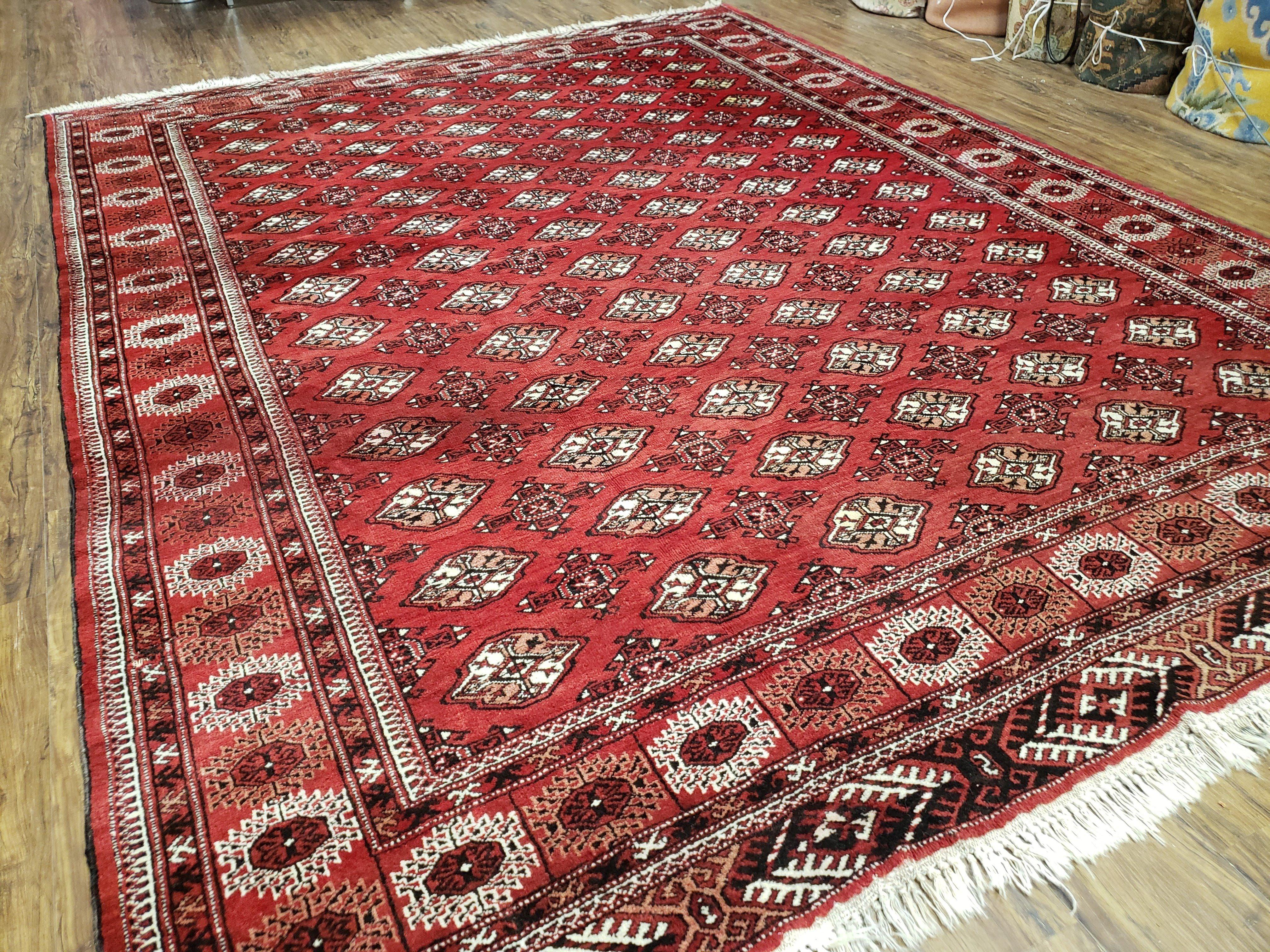 Red Bokhara Rug, 8x10 - 8x11 Rug, Red Turkoman Carpet, Yamud, Handmade Area Rug, Hand Knotted Red, 1940s Rug, Antique Rug, Vintage Rug, Nice - Jewel Rugs