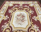 Aubusson Rug 9x12, Red Ivory Gold Tan, Handmade Hand Woven Aubusson Savonnerie Carpet, Vintage Flatweave Room Sized Aubusson Area Rug 9 x 12 - Jewel Rugs