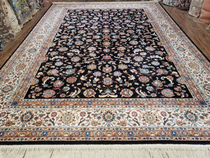 Karastan Rug 8.8 x 12, Black Kashann #796, Original Karastan Collection, Karastan Wool Area Rug, 700 Series, Floral Pattern, Discontinued - Jewel Rugs