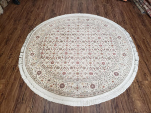 6x6 Round Oriental Rug Mahi Pattern Persian Design Ivory 6ft Round Area Rug Hand-Knotted Vintage Herati Oval Carpet Fine - Jewel Rugs