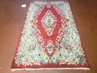 3x5 Persian Kirman Rug, Oriental Persian Carpet 3 x 5, Wool Vintage Hand-Knotted Rug, Floral Medallion, Open Field, Small Rug, Red Beige Light Blue - Jewel Rugs