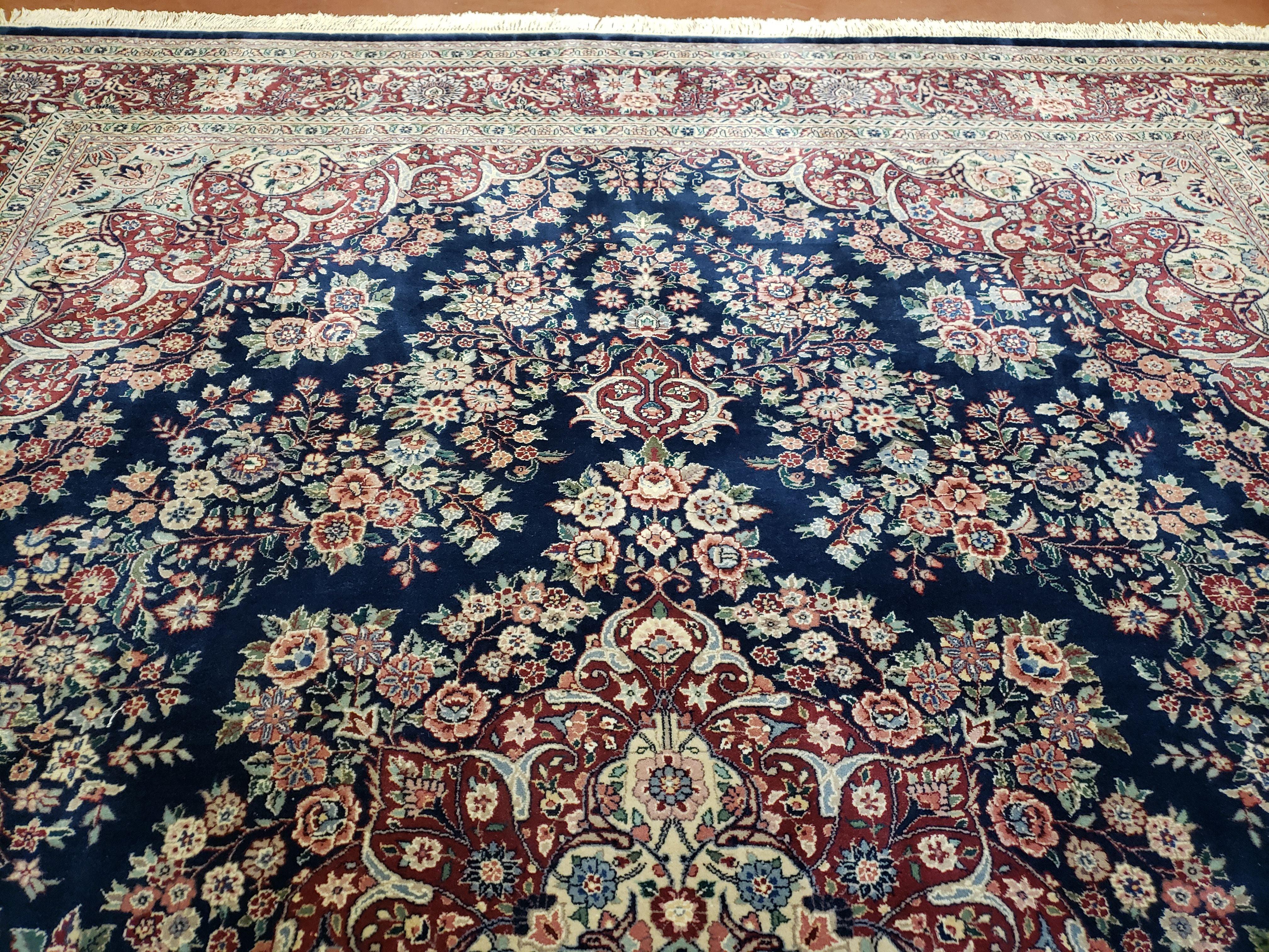 9x12 Pak-Persian Rug - 9 x 12 Blue Persian Rug - Pakistani Rug - Fine Hand Knotted Wool Area Rug - Roses Flowers Medallion Oriental Carpet - Jewel Rugs