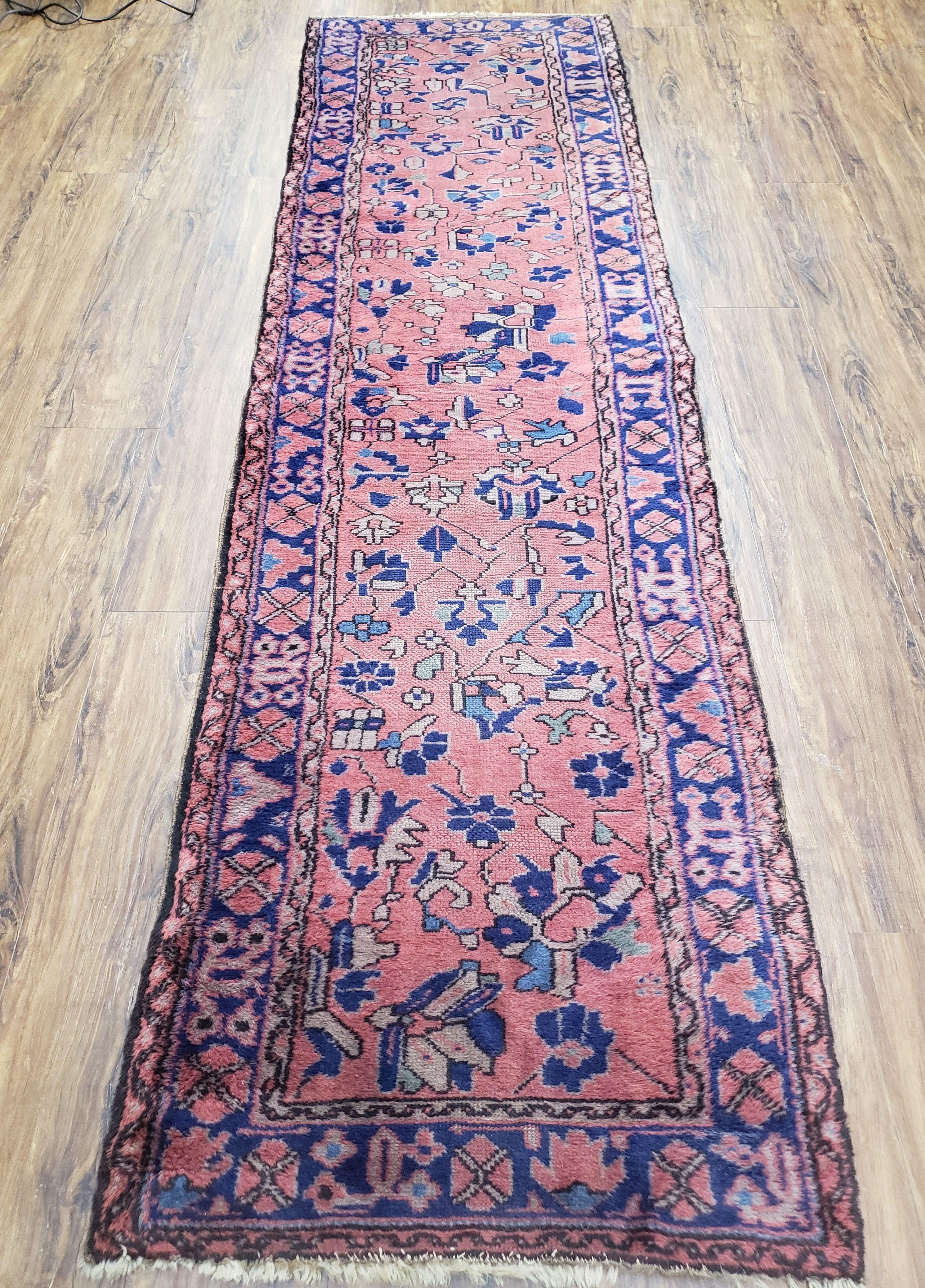 Antique Turkish Sparta Runner Rug, Hand-Knotted, Wool, Indian Red & Blue, 9ft Long Runner, 2'6" x 9' 3", Allover Pattern - Jewel Rugs