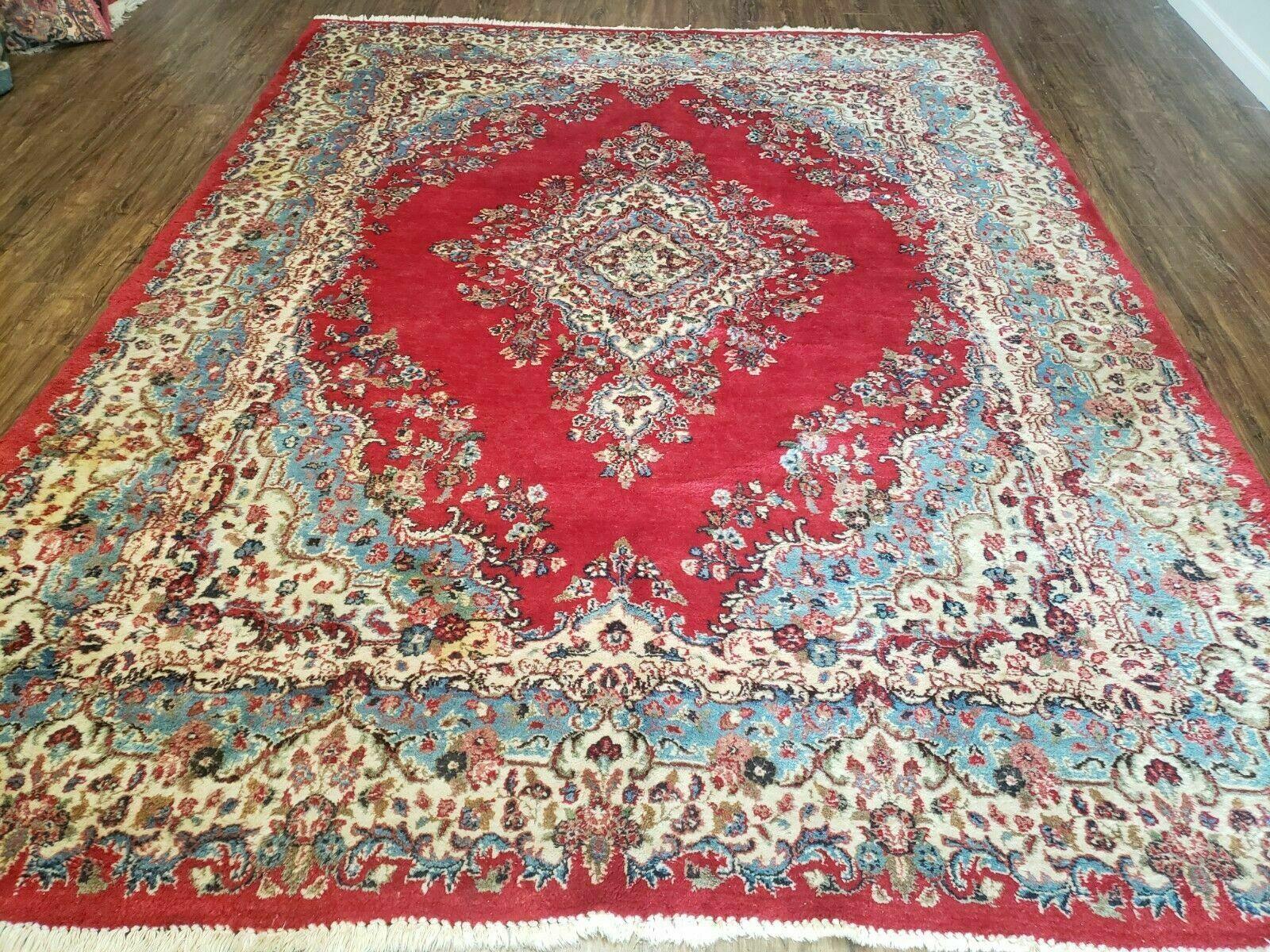 8' X 10' Vintage Handmade India Kirman Wool Rug Hand Knotted Organic Dyes Red - Jewel Rugs