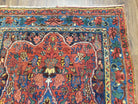 Antique Persian Bijar Rug, Red and Blue, Hand-Knotted, Wool, 3'8" x 5' 4" - Jewel Rugs