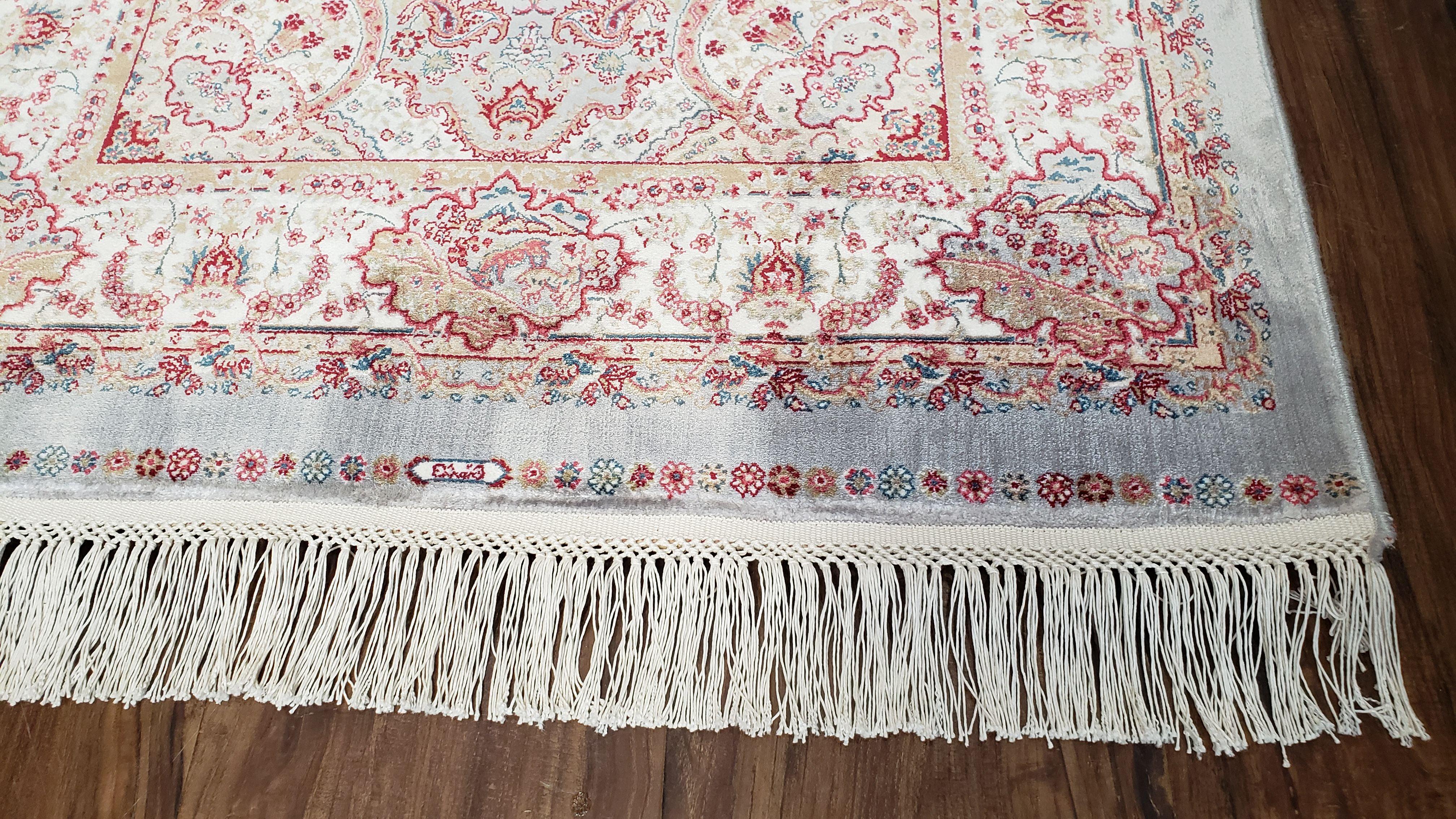 Light Blue & Ivory Silk Rug, Turkish Silk Carpet 3x5, Bamboo Silk, Soft, New, Persian Design, Accent Rug, Persian Silk Rug, 2' 8" x 4' 11" - Jewel Rugs