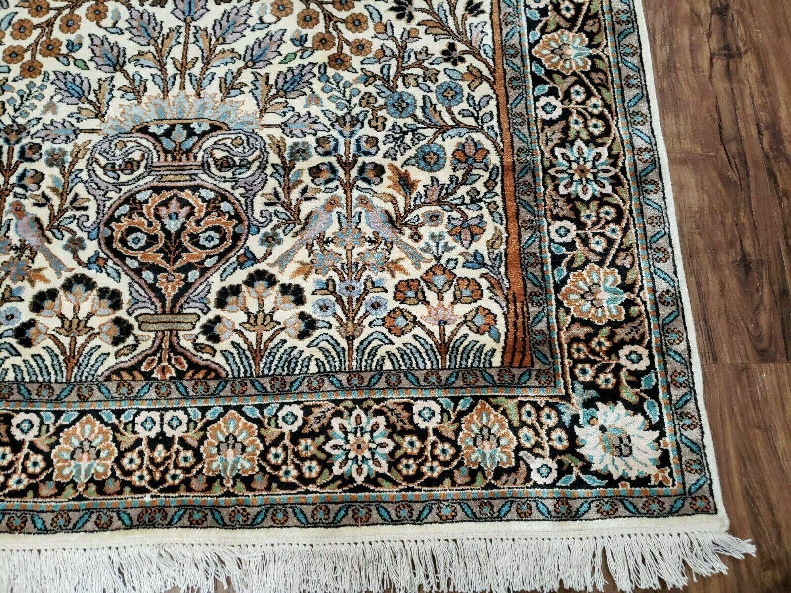 4' X 6' Vintage Handmade Indian Kashmiri Tree Of Life Silk Rug Birds Wow - Jewel Rugs