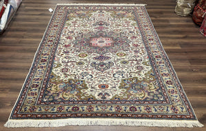 Turkish Sivas Rug 7x9, Vintage Wool Hand-Knotted Carpet, Ivory Cream Purple Tan, Floral Medallion Rug, Fine Oriental Carpet, Medium Size Rug - Jewel Rugs