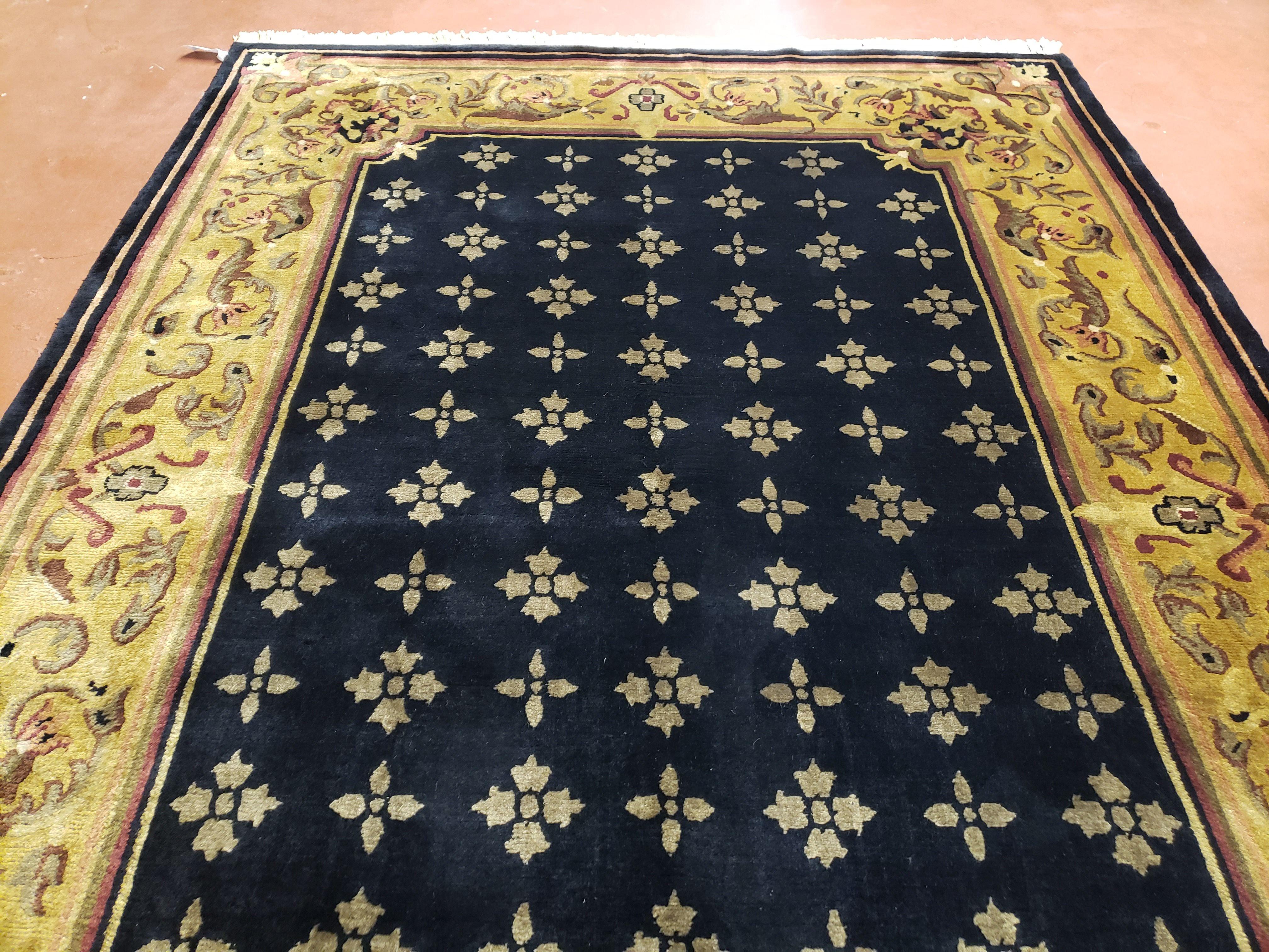 6x9 Aubusson Design Nepali Tibetan Rug Black & Tan Hand-Knotted Wool Carpet Soft Plush Pile New Rug Nice - Jewel Rugs