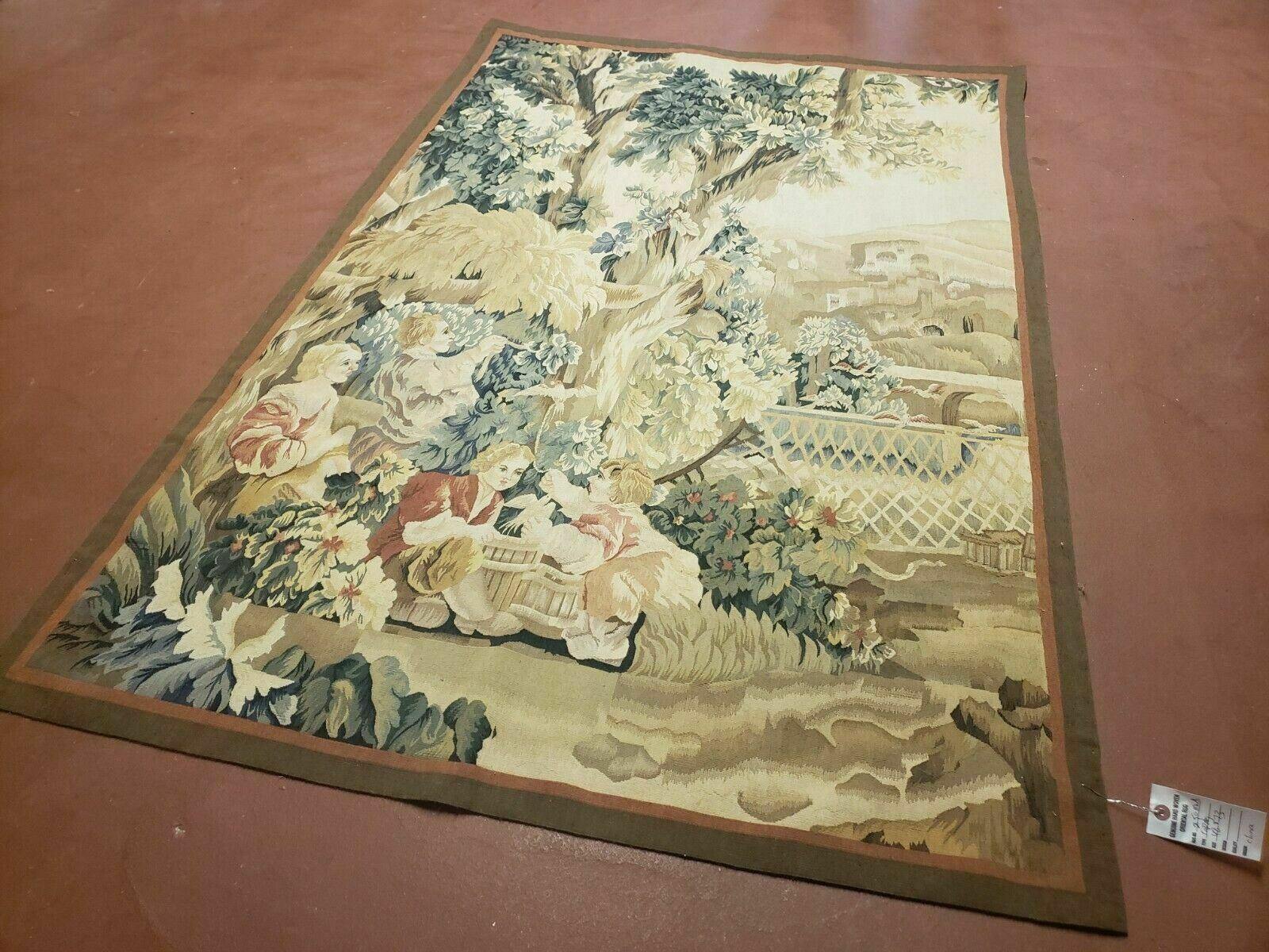 4' X 6' Tapestry French Design Handmade Aubusson Weave Nature One Of A Kind - Jewel Rugs