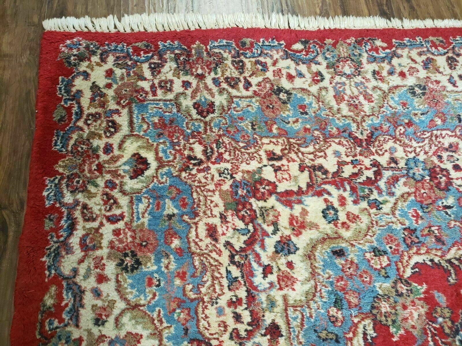 8' X 10' Vintage Handmade India Kirman Wool Rug Hand Knotted Organic Dyes Red - Jewel Rugs