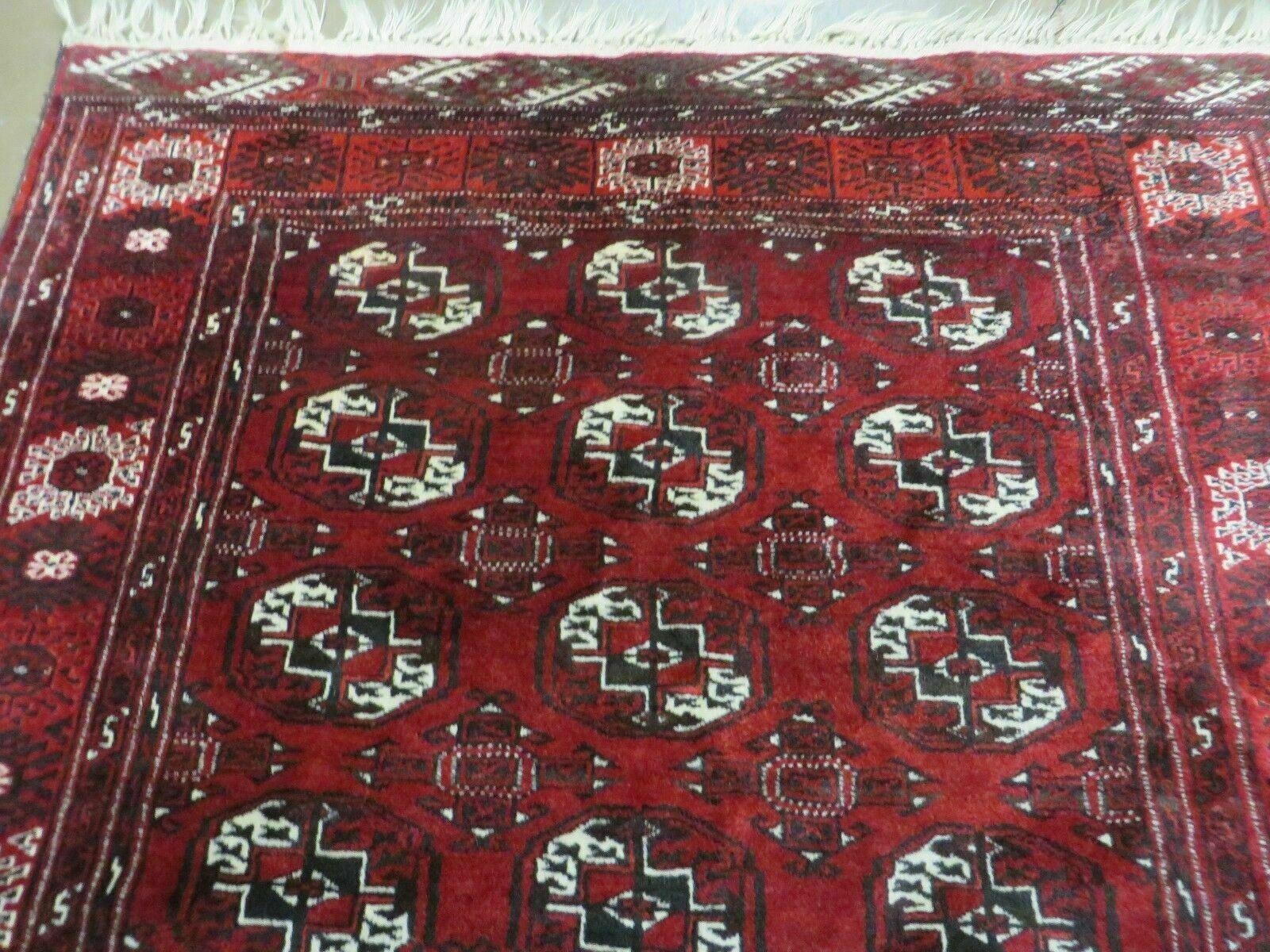 4' 5" X 5' 7" Semi Antique Handmade Afghan Yamud Turkoman Bokhara Wool Rug - Jewel Rugs