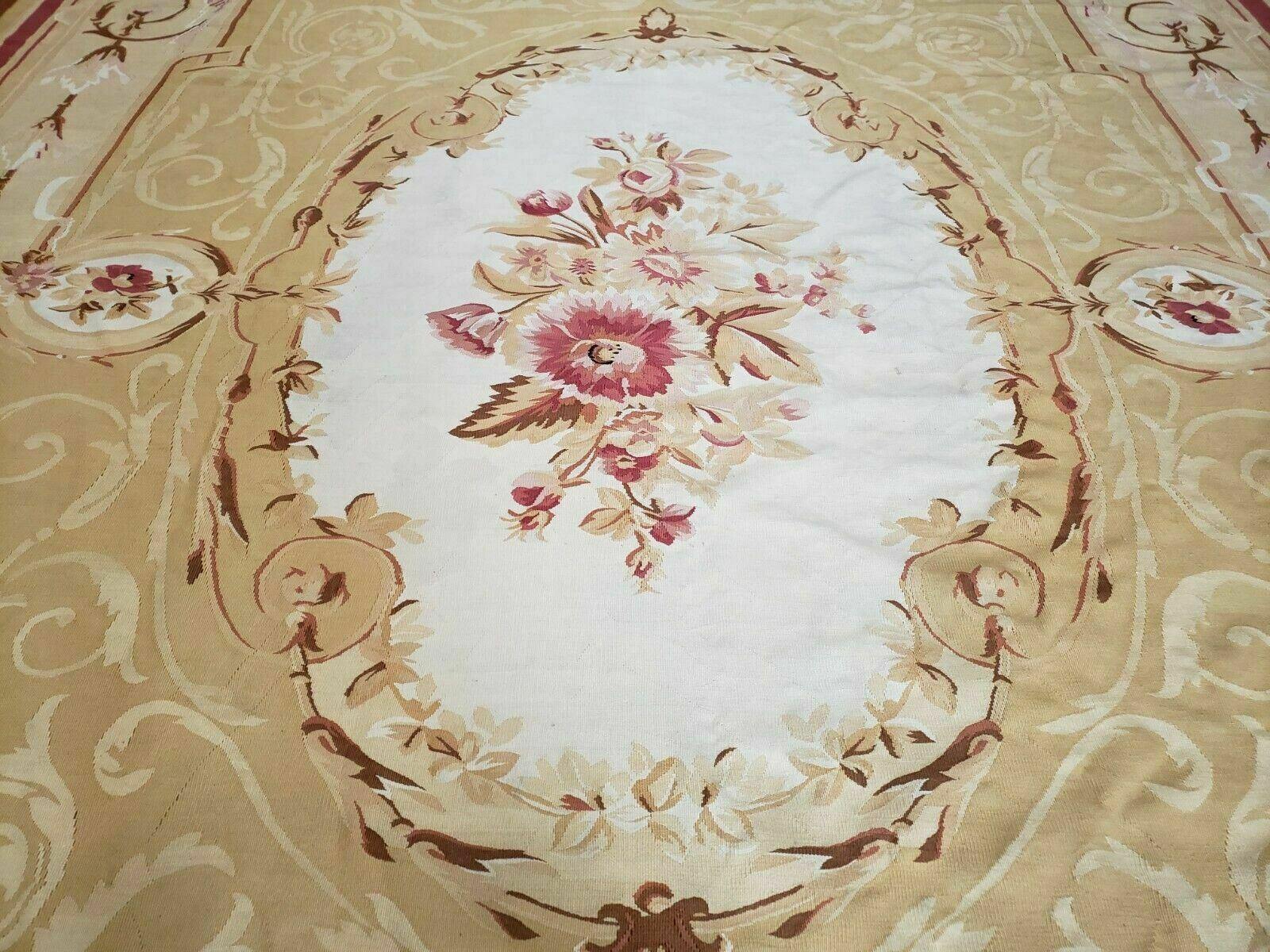 10' X 13' Handmade Aubusson Weave Needlepoint Flat Pile Traditional Wool Rug (B) - Jewel Rugs