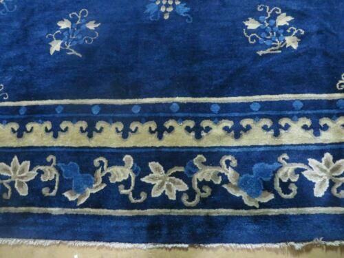 9' X 12' Antique Hand Made Art Deco Chinese Rug Peking Flowers Floral Blue Nice - Jewel Rugs