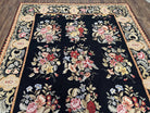 Vintage Chinese Needlepoint Rug 6x9, Floral Panel, Garden Design, European French English, Black with Multicolor Flowers, Wool Needlepoint - Jewel Rugs