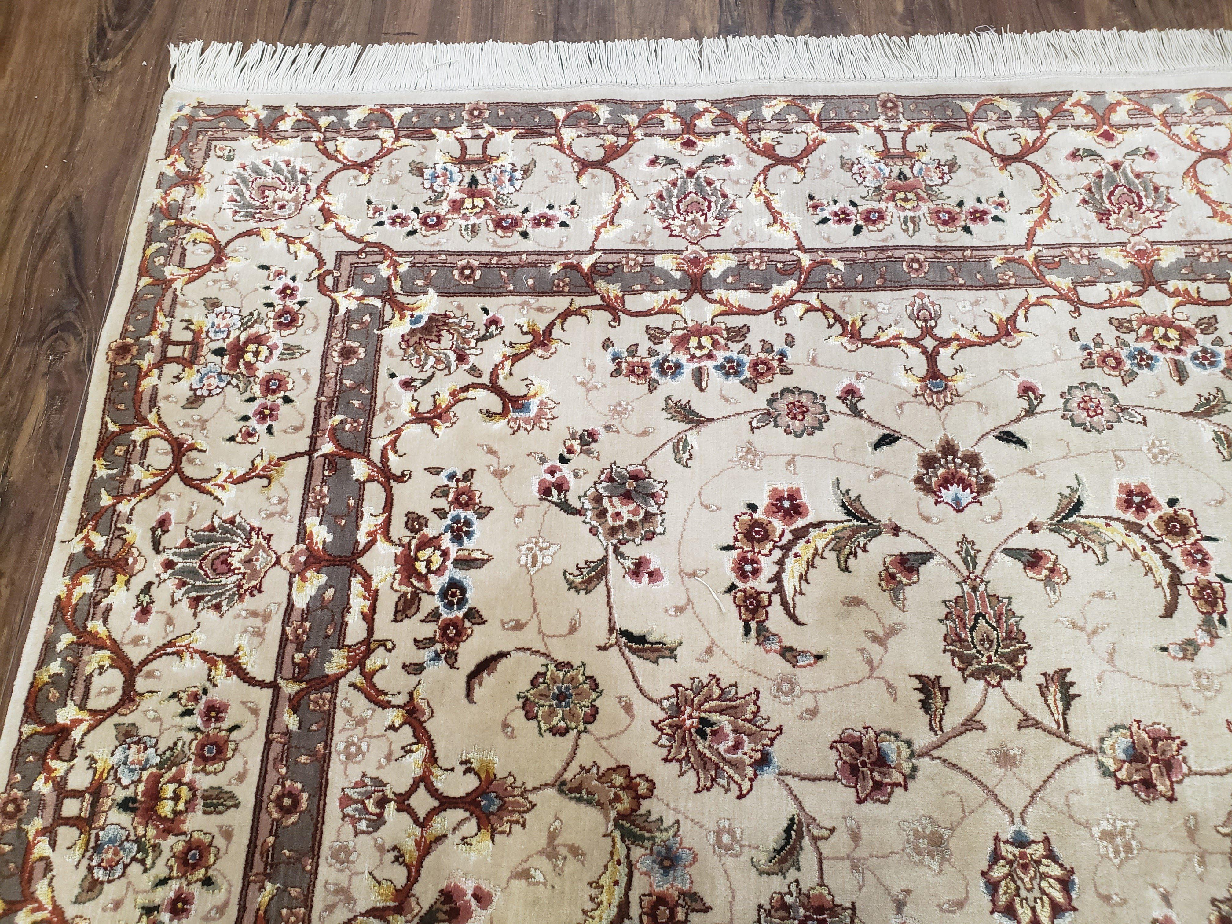 Vintage Pak Persian Area Rug 4x6 - 5x7, Wool w/ Silk Highlights Hand-Knotted, Ivory Allover Floral Pakistani Carpet, Foyer Room Entryway Rug - Jewel Rugs