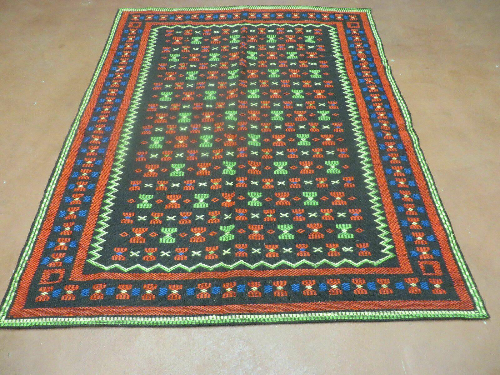 4' X 5' Vintage Handmade South American Kilim Flat Weave Blanket Rug Colorful - Jewel Rugs