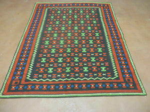 4' X 5' Vintage Handmade South American Kilim Flat Weave Blanket Rug Colorful - Jewel Rugs