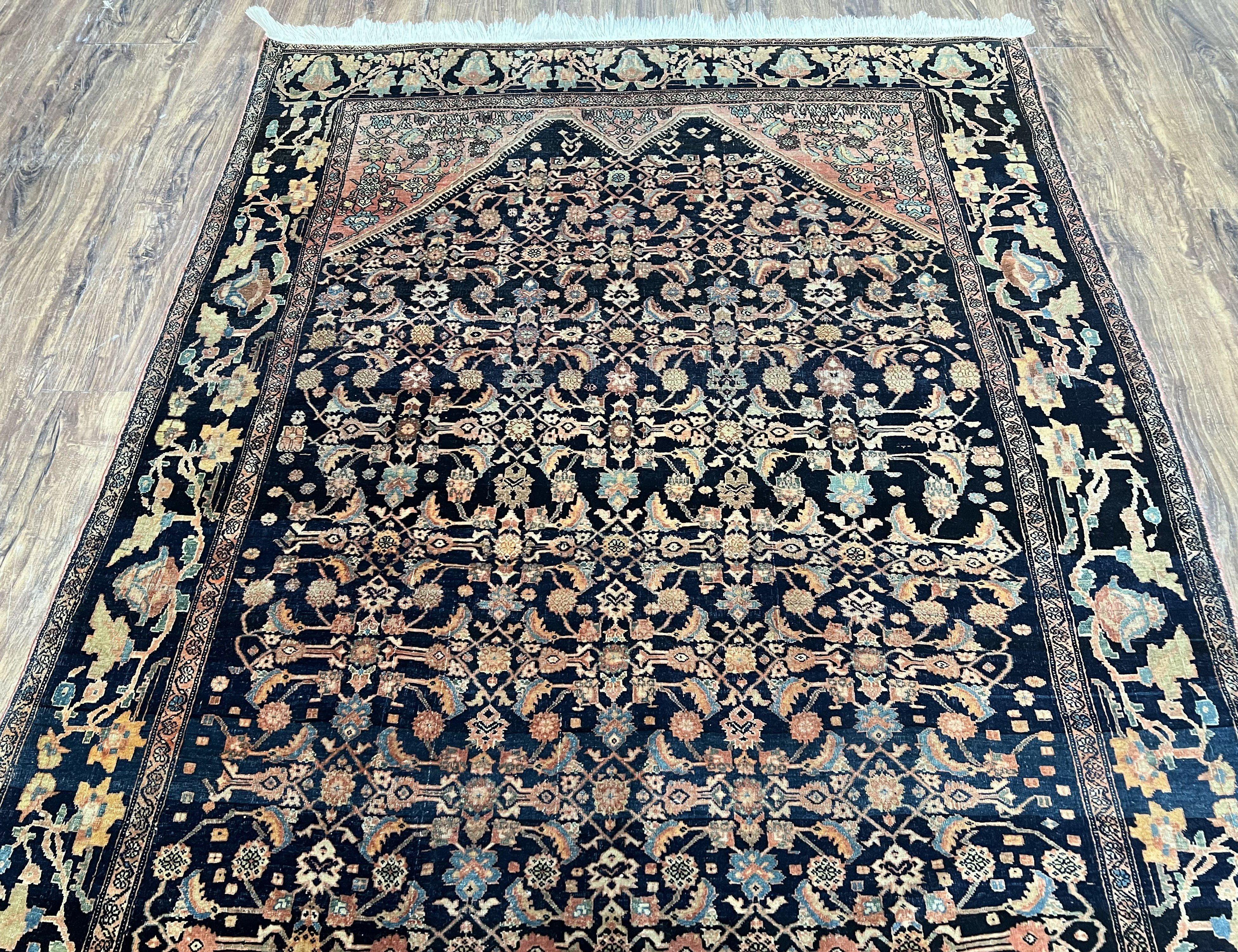 Collectible Persian Farahan Sarouk Rug 4x6, Rare Antique 1920s Persian Carpet, Black and Red, Hand Knotted Wool Rug, Herati Pattern, Farahan Rug, Allover - Jewel Rugs