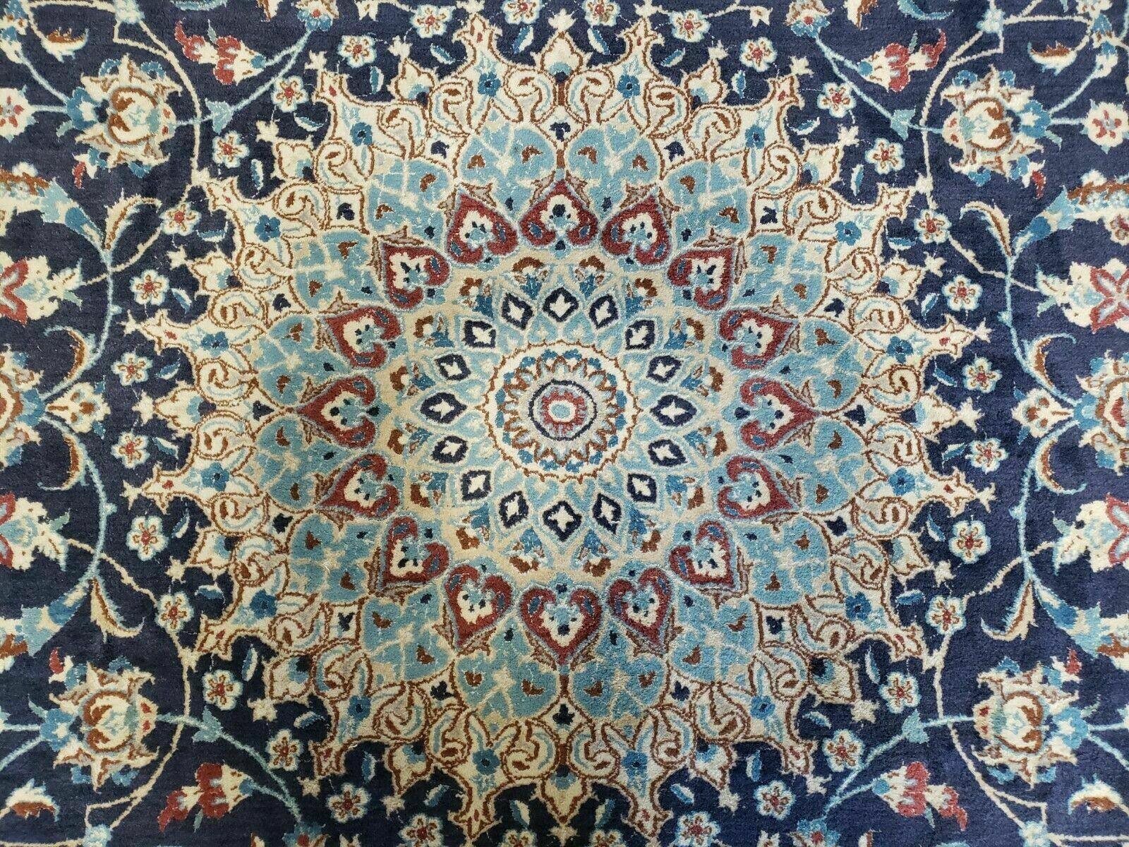 8' X 12' Finely Woven Handmade Persian Nain Oriental Floral Wool Area Rug - Ivory and Blue Carpet - Jewel Rugs