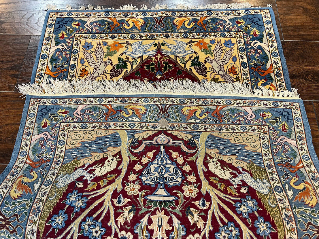 2x3 Beige Hand Knotted Persian Rug Isfahan Silk & Wool 