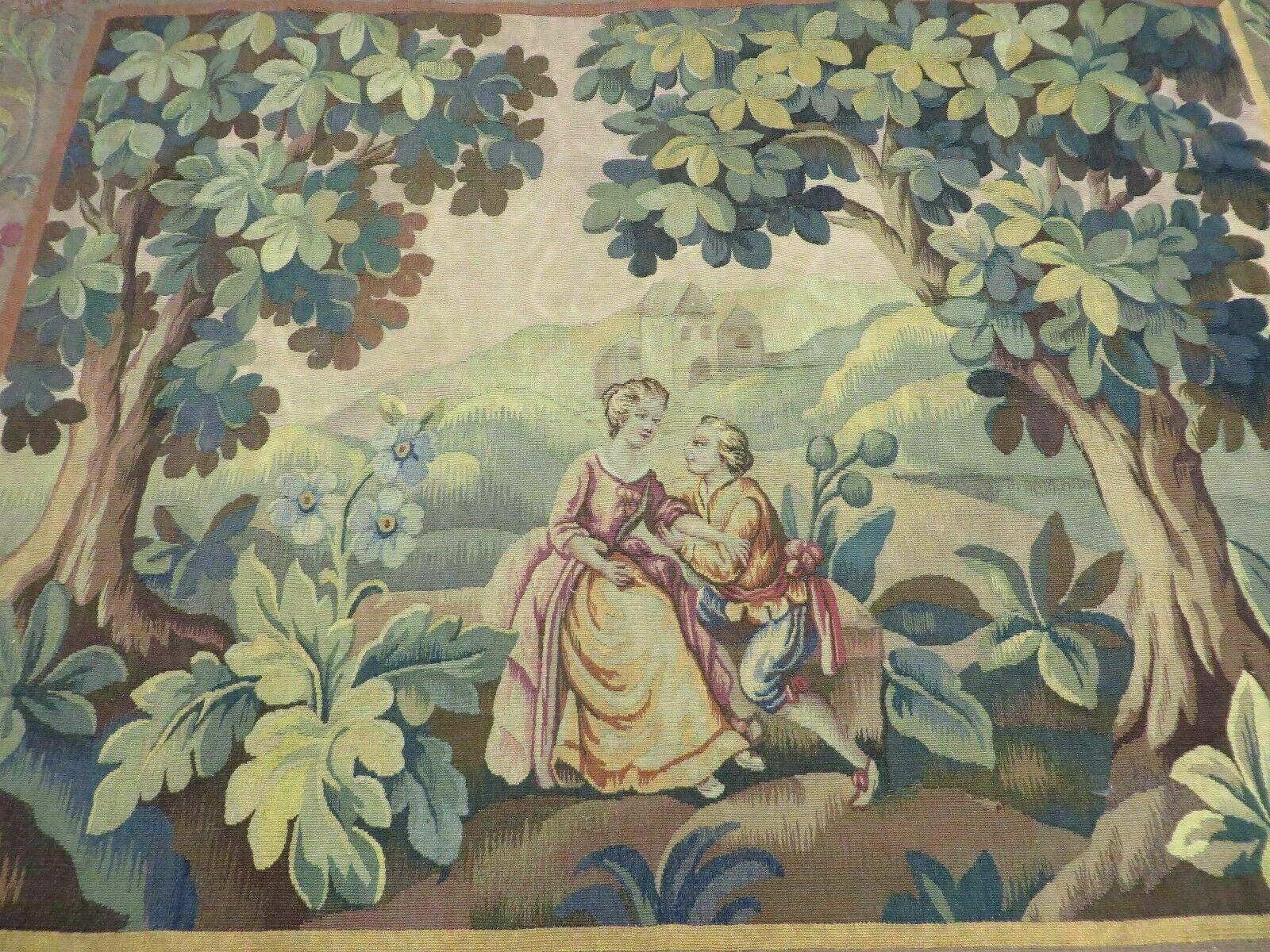 Antique French Tapestry 5x6 French Handmade Aubusson Nature One Of A Kind Rare - Jewel Rugs