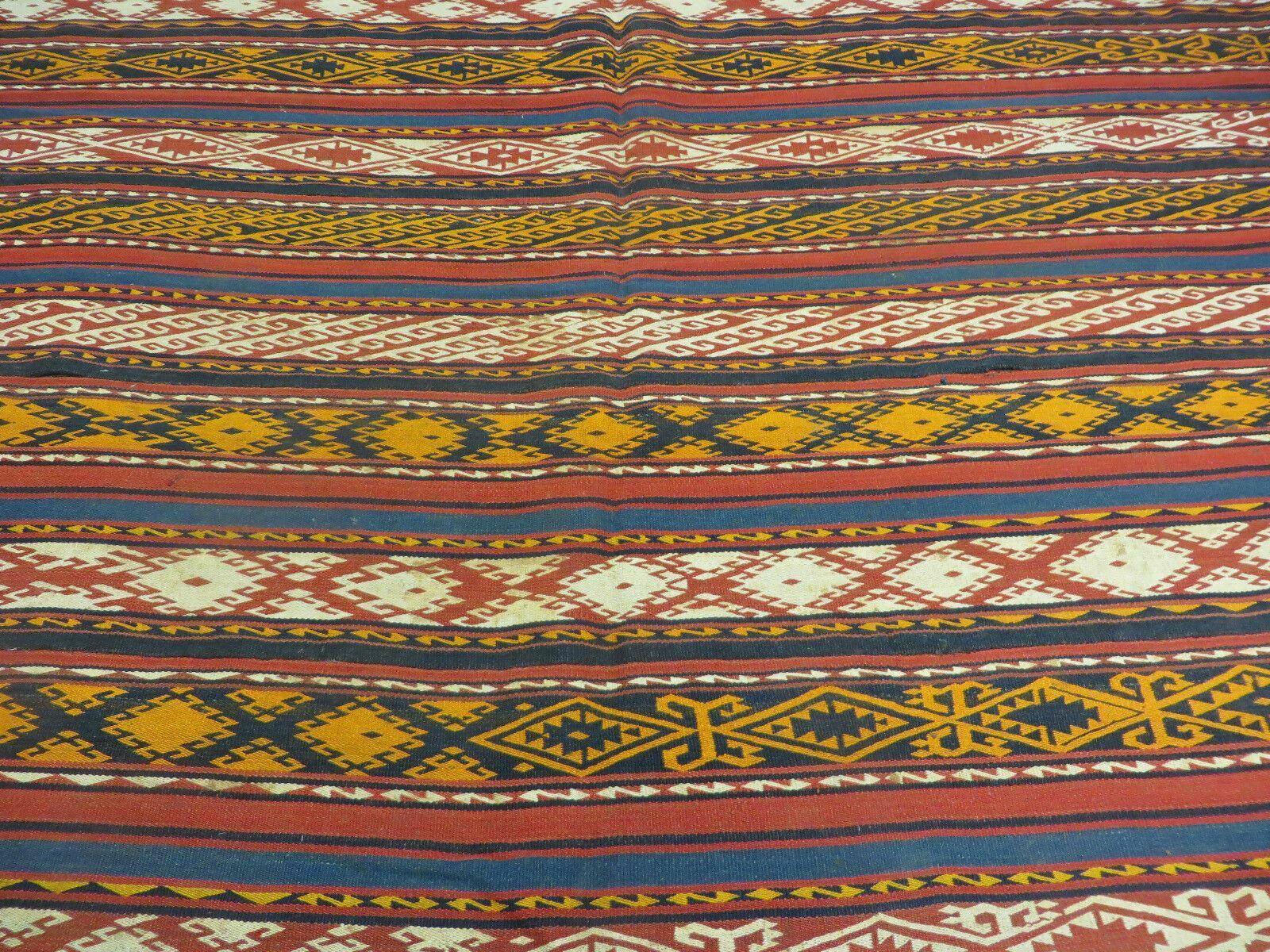 6' X 10' Antique 1930 Turkish Jajim Kilim Handmade Flat Weave Wool Rug Veg Dye - Jewel Rugs