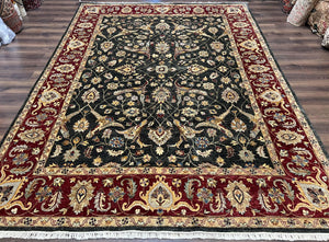 Pak Persian Mahal Rug 9x12, Allover Floral Pakistani Oriental Carpet 9 x 12, Wool Hand Knotted Area Rug, Dark Slate Gray-Black and Maroon - Jewel Rugs