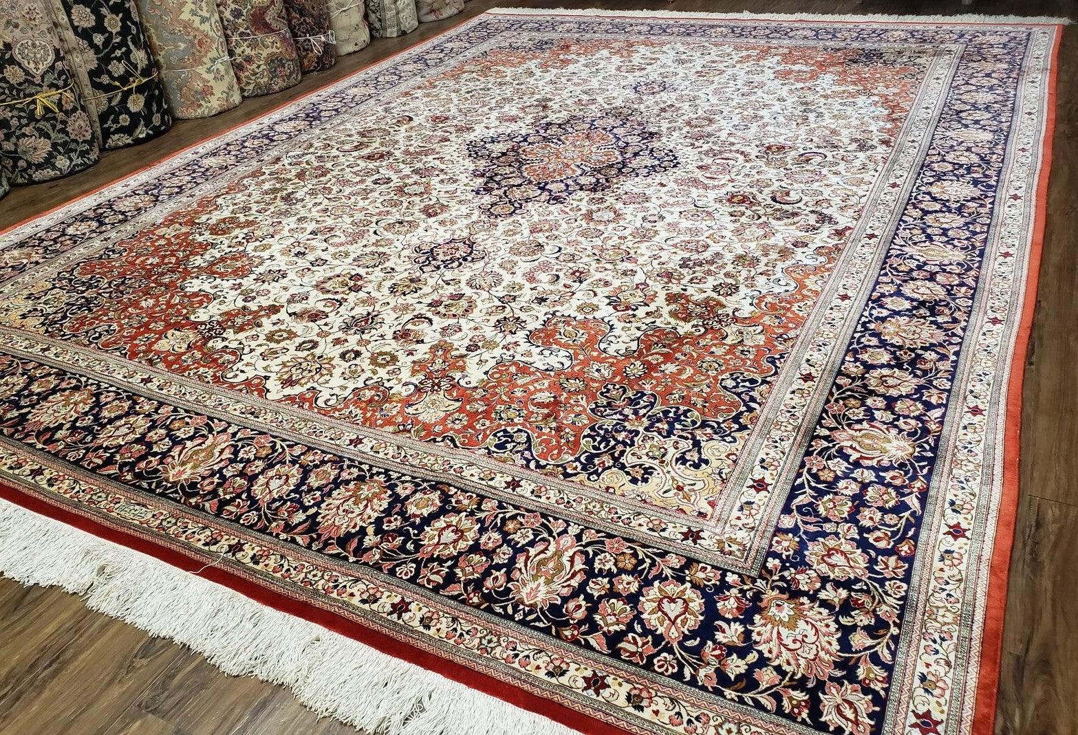 Stunning Persian Qum Silk Rug 10x13, Silk on Silk Foundation, Room Sized Hand Knotted Authentic Persian Ghom Carpet Signed Ahmadi, One of a Kind, Wow - Jewel Rugs