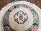 3' 2" Round Chinese Handmade Art Deco Wool Rug Ivory Teal - Jewel Rugs