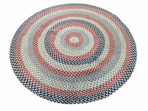 Vintage Round Braided Area Rug 6x6, Red Blue Beige Braided Carpet, Circular Rugs 6ft Round, Hand Braided Round Multicolor Boho Rug - Jewel Rugs