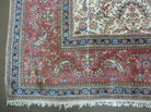 Persian Tabriz Rug 8x10, Antique Authentic Wool Oriental Carpet 8 x 10 ft, Bird Motifs Floral Boteh Paisleys, Cream Red Blue Vintage Handmade Rug - Jewel Rugs