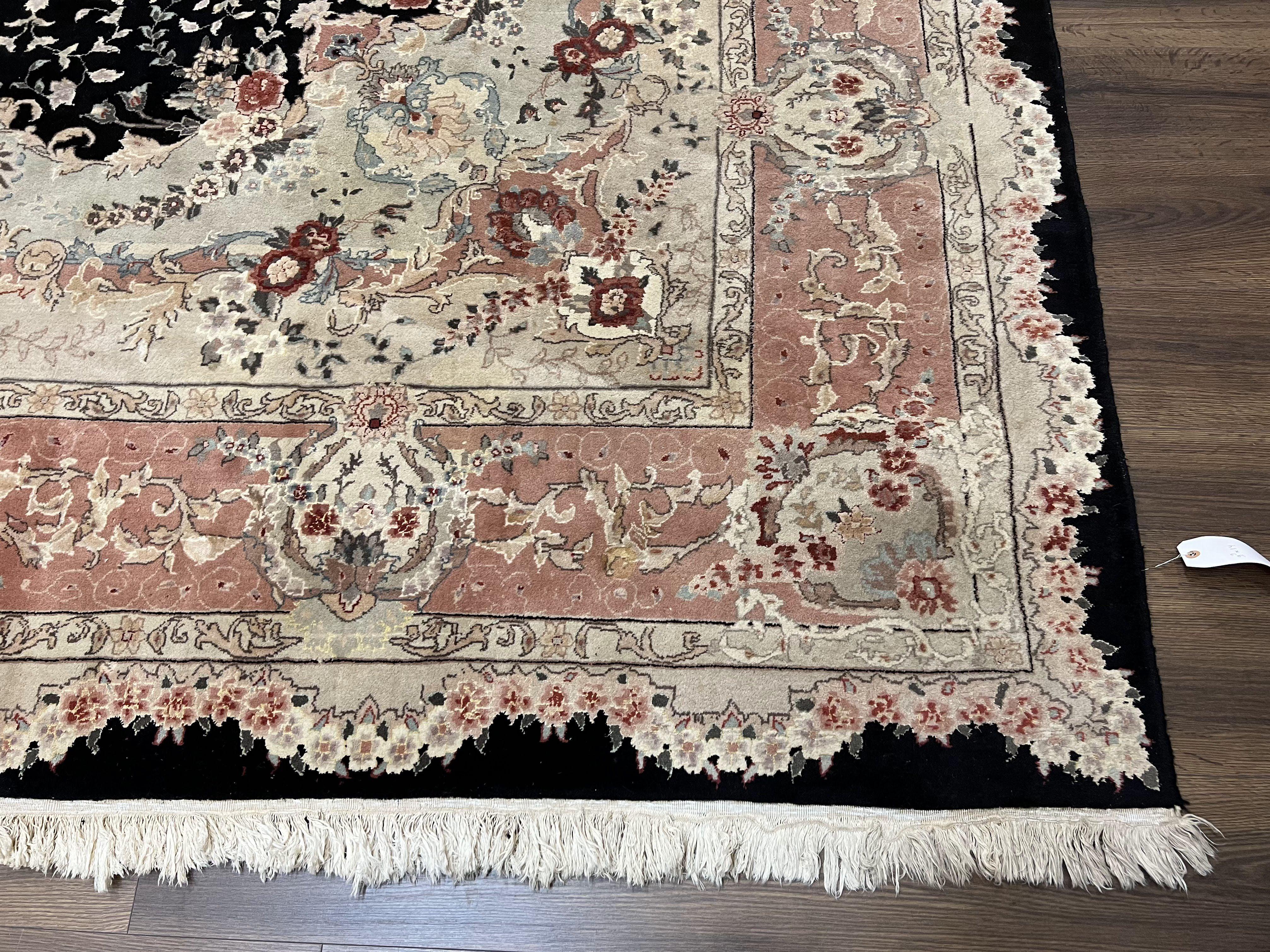 Large Sino Persian Rug 10x14, Wool Silk Accents, Central Medallion, High Quality Oriental Carpet, Handmade Vintage Rug 10 x 14, Fine, Black - Jewel Rugs