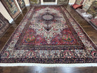 Spectacular Antique Persian Yazd Rug 12x19, Oversized Carpet 12 x 19, Palace Sized Hand Knotted Wool Rug, Floral Medallion, Kirman Lavar, Ivory Red - Jewel Rugs